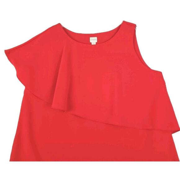 Chico's~Woman Size 4(1XL)~Coral Red Top Asymmetrical Sleeve Blouse Evening-Party - Picture 8 of 13